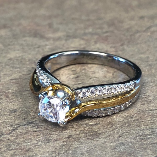 14K Two Tone Diamond Accent Engagement Ring
